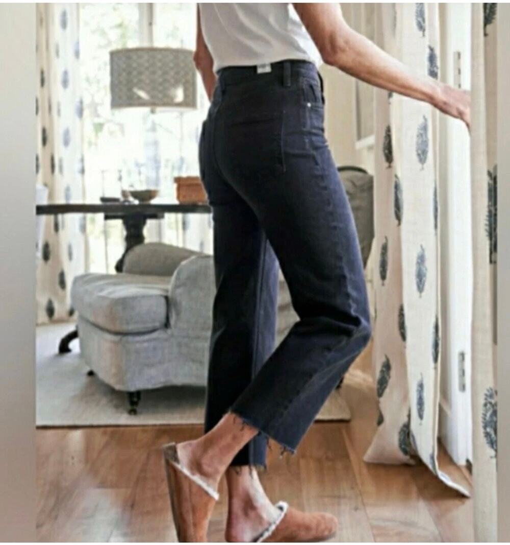 Frank & Eileen Monaghan Jeans Women 30 Black Denim Raw Hem Straight USA Mom $328